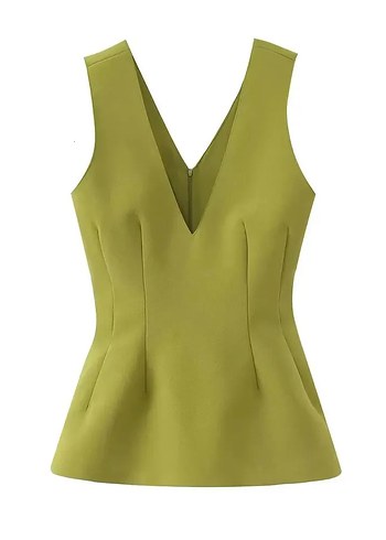 Zara V Yaka Kolsuz Midi Haki Kadın Bluz