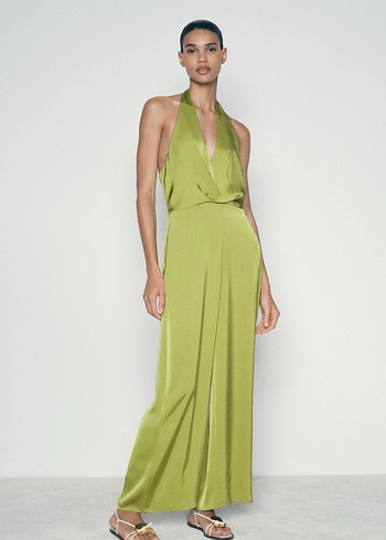 Zara Kadın Khaki Saten Uzun Tulum