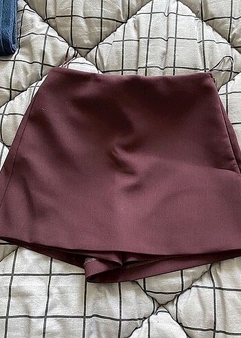 Zara Bordo Süet Mini Etek
