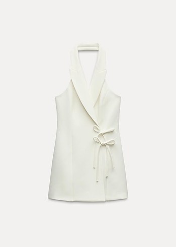 m Beden Zara Beyaz Straplez Kemerli Mini Elbise