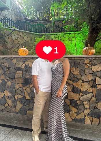 Gri Payetli V Yakalı Uzun Abiye Elbise - Görsel 6