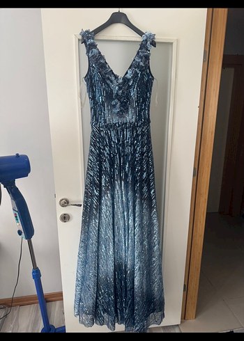 Uzun Lacivert Straplez Volanlı Bohem Pullu abiye - Görsel 4