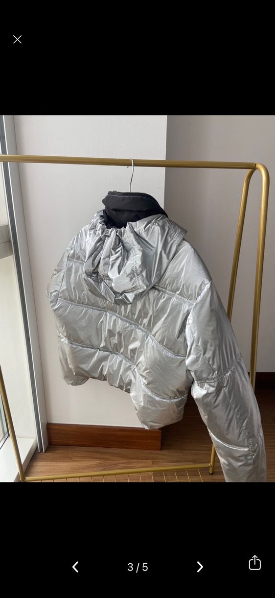 Kadın Gri Metalik Midi Mont, Fermuarlı, Yüksek Yaka - Görsel 3