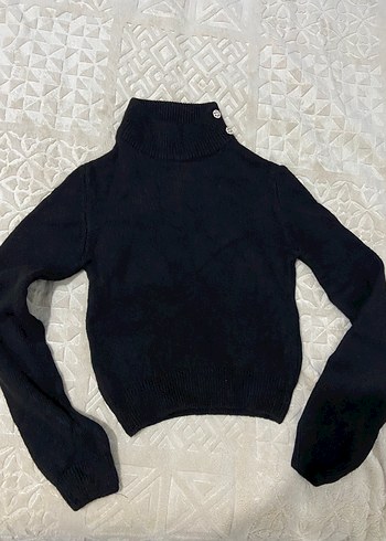 Zara Düğmeli siyah Boğazlı Kadın Kazak