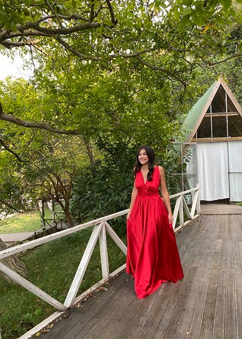 Kırmızı  Uzun Abiye Elbise - Görsel 7