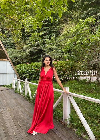 Kırmızı  Uzun Abiye Elbise - Görsel 5