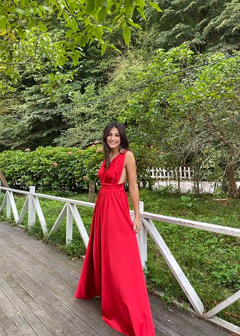 Kırmızı  Uzun Abiye Elbise - Görsel 4