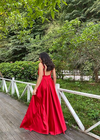 Kırmızı  Uzun Abiye Elbise - Görsel 3