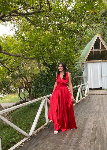 Kırmızı  Uzun Abiye Elbise - Görsel 6