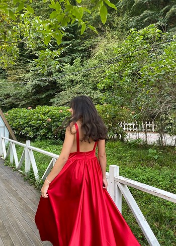 Kırmızı  Uzun Abiye Elbise - Görsel 2