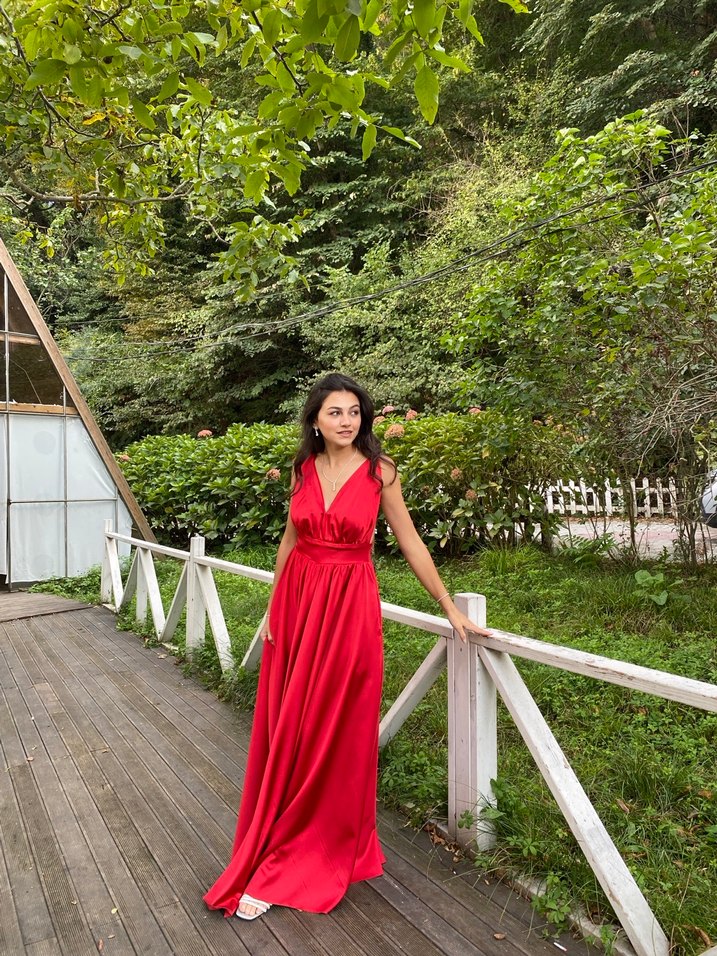 Kırmızı  Uzun Abiye Elbise - Görsel 5