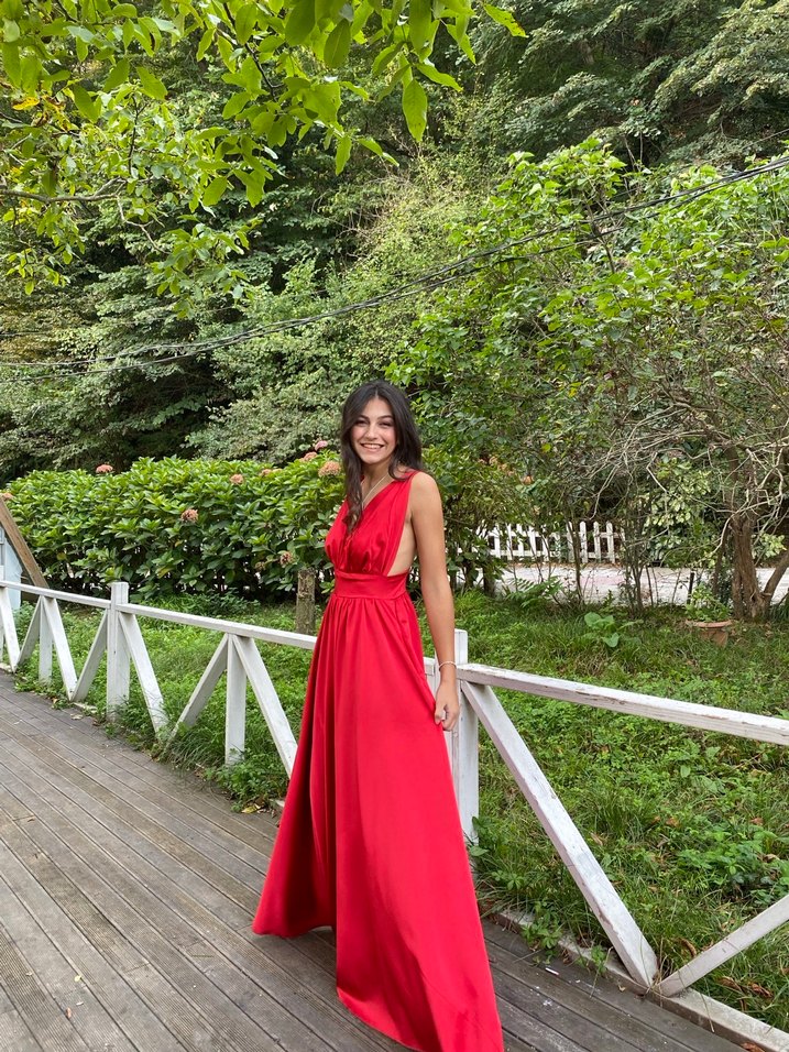 Kırmızı  Uzun Abiye Elbise - Görsel 4