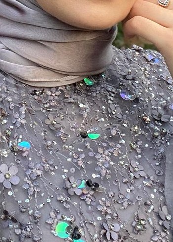 s Beden gri Renk Füme Abiye Elbise