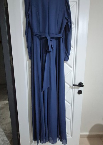 Uzun Koyu Mavi Kadın Abiye Elbise - Görsel 7