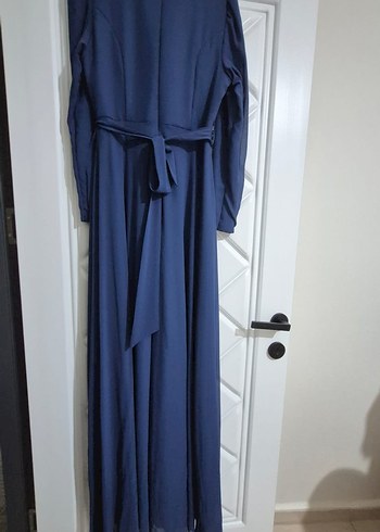 Uzun Koyu Mavi Kadın Abiye Elbise - Görsel 6