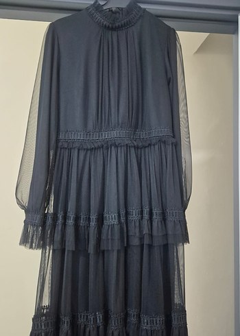 Uzun Siyah Gotik Nakışlı Elbise - Görsel 2