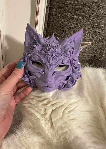 Yeşil Kedi Figürlü Dekoratif Maske - Görsel 2