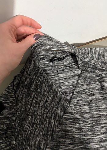 Gri Kadın Yüksek Yakalı Örme Sweatshirt Crop - Görsel 4