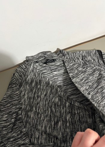 Gri Kadın Yüksek Yakalı Örme Sweatshirt Crop - Görsel 2