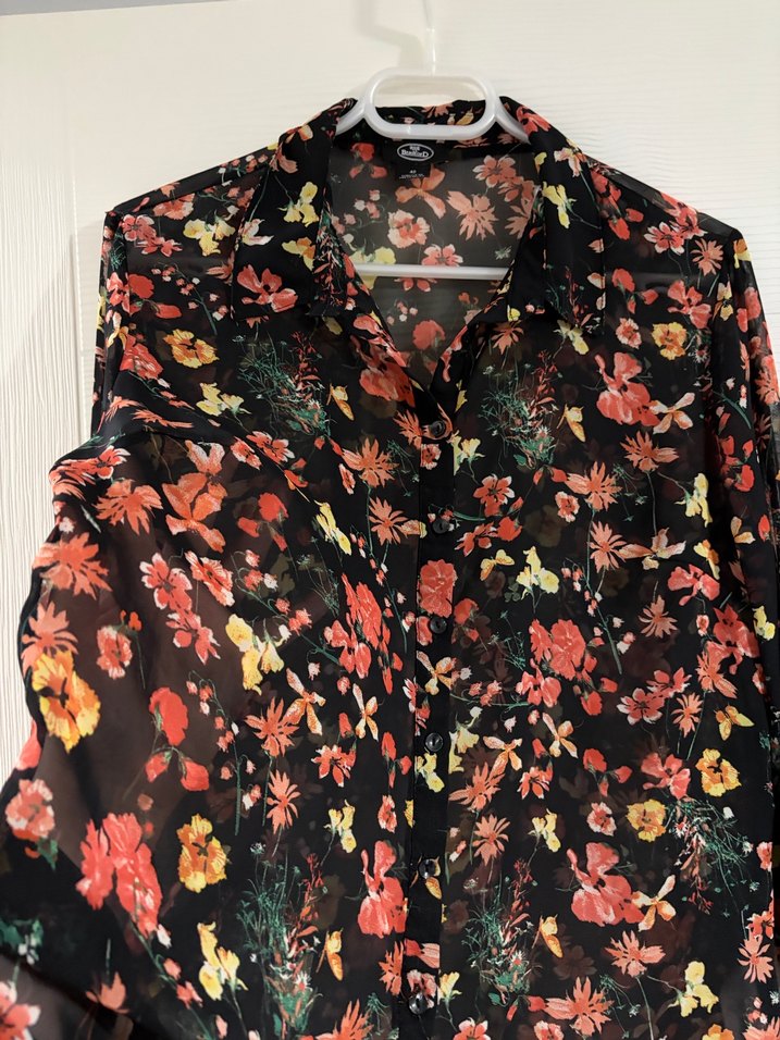 Çiçek Desenli Şeffaf Kadın Gömlek - Görsel 5