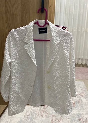 Düğmeli Beyaz Midi Keten Kadın Blazer