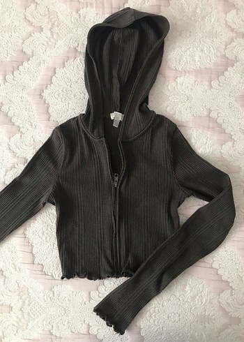 Pull bear kahverengi fermuarlı kapüşonlu üst