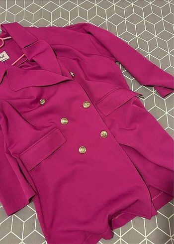 universal Beden Düğmeli Pembe Kadın Blazer Ceket