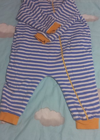 HelloBaby Mavi Çizgili Fermuarlı Bebek Tulum