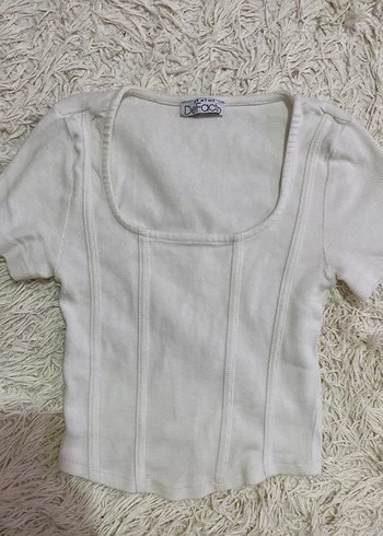 Beyaz Kadın Kısa Kollu Crop Top