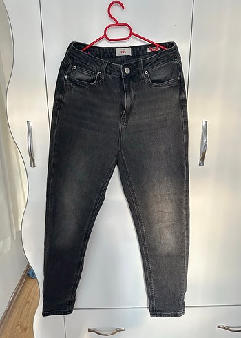 Gri Bol Kesim Midi Denim Kadın Jean