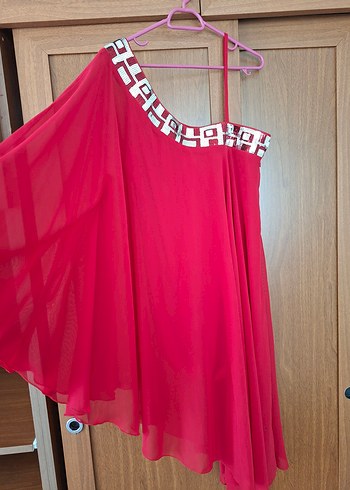 Kırmızı Tek omuz Abiye Elbise - Görsel 3