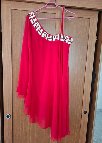 Kırmızı Tek omuz Abiye Elbise - Görsel 4