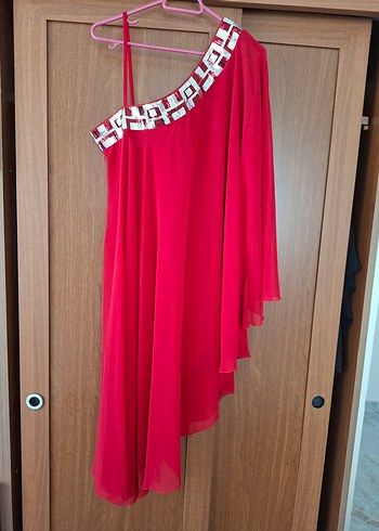 Kırmızı Tek omuz Abiye Elbise - Görsel 2