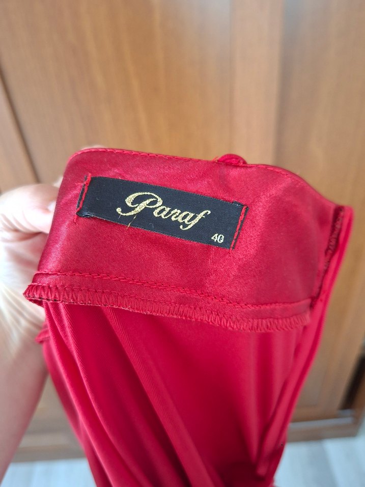 Kırmızı Tek omuz Abiye Elbise - Görsel 5