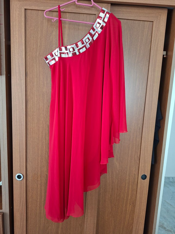 Kırmızı Tek omuz Abiye Elbise - Görsel 2