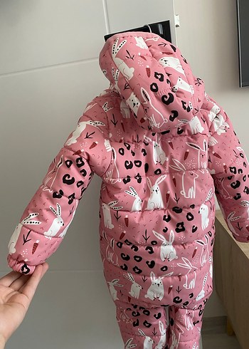 Kürk Detaylı Pembe Baskılı Bebek Kız Tulumu - Görsel 4