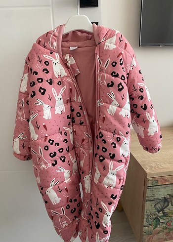 Kürk Detaylı Pembe Baskılı Bebek Kız Tulumu - Görsel 3