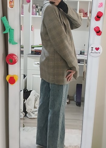 38 Beden kahverengi Renk Kareli EkoseKadın Blazer Ceket