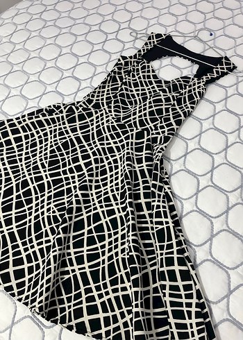 Kısa, Desenli, Askılı Siyah Kadın Triko Elbise - Görsel 2