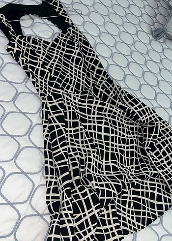 Kısa, Desenli, Askılı Siyah Kadın Triko Elbise - Görsel 4