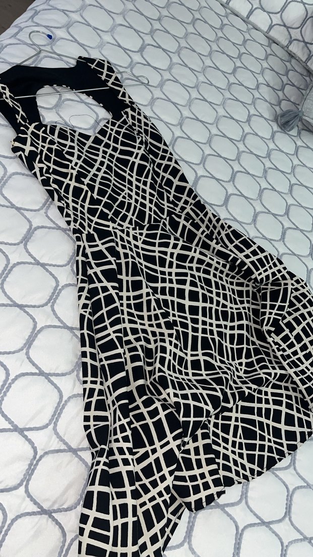 Kısa, Desenli, Askılı Siyah Kadın Triko Elbise - Görsel 4