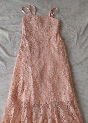 Dantel Detaylı Pembe Uzun Abiye çocuk Elbise 12 /13 yaş - Görsel 2