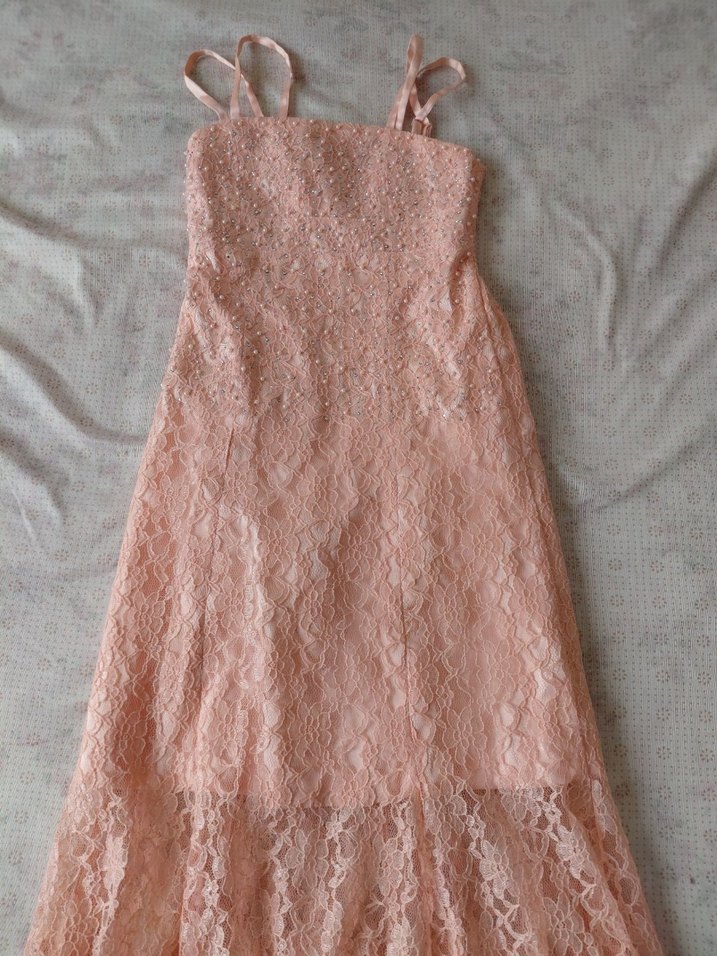 Dantel Detaylı Pembe Uzun Abiye çocuk Elbise 12 /13 yaş - Görsel 2