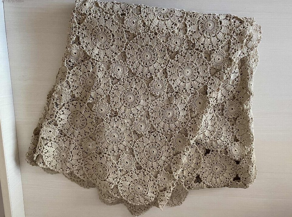 Bohem Tarzı El Örgüsü Bej Dantel Örtü, Masa Örtüsü &Yatak Örtüsü - Görsel 2