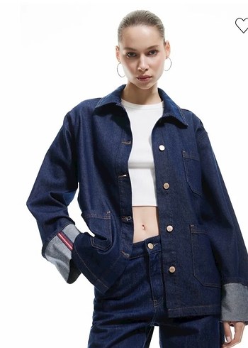 Kadın Lacivert Denim Ceket Düğmeli - Görsel 3