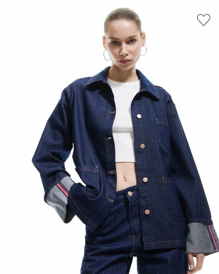 Kadın Lacivert Denim Ceket Düğmeli - Görsel 3