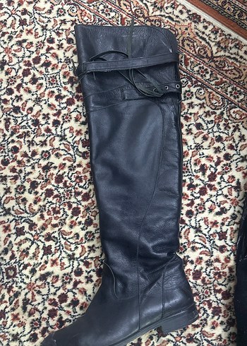 38 Beden siyah Renk Kadın Siyah Deri Biker Dizüstü Çizme