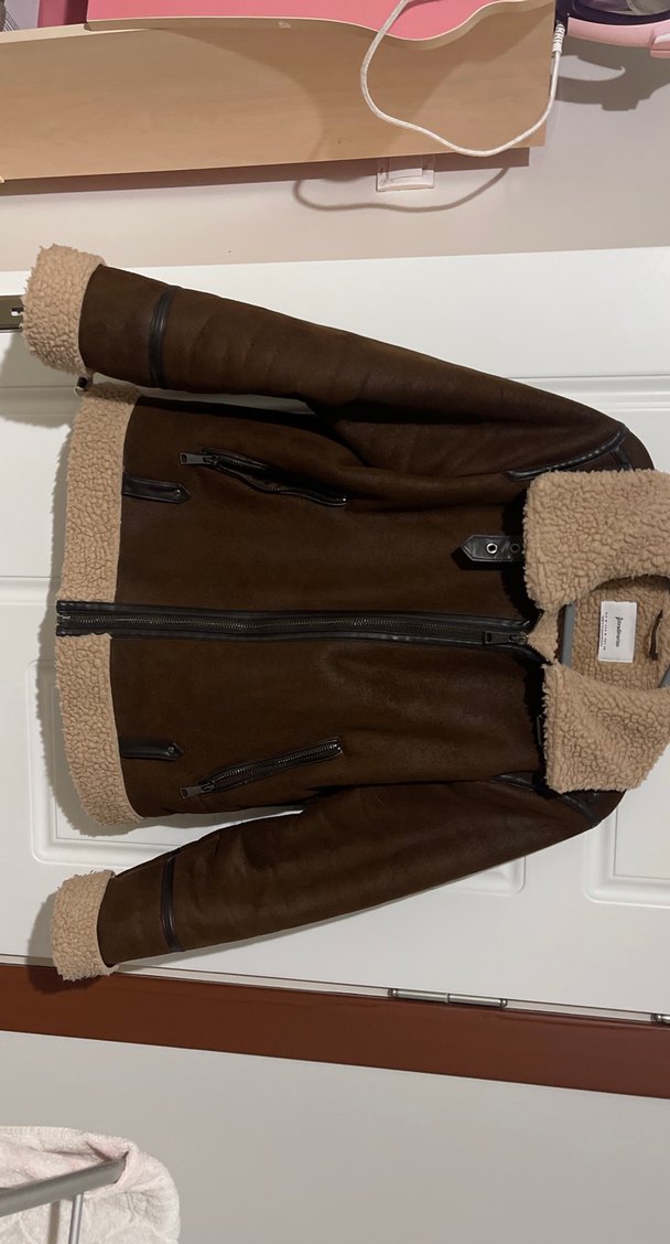 Kahverengi Stradivarius Kürklü Kadın Ceket - Görsel 3