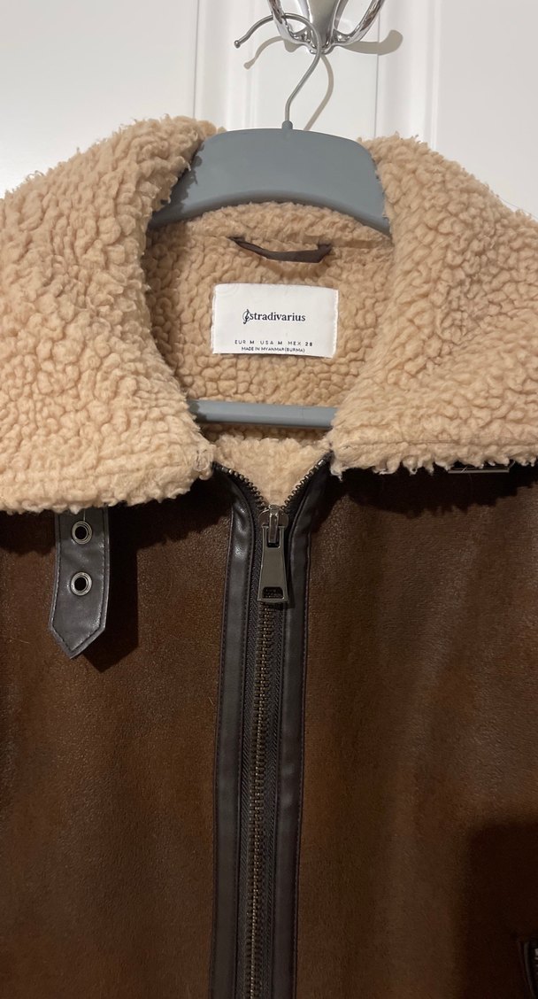 Kahverengi Stradivarius Kürklü Kadın Ceket - Görsel 5