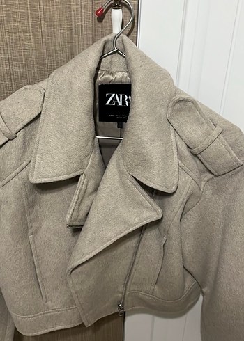 Zara Bej Deri Notch Yaka Kadın Ceket